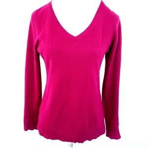 Ann Taylor Fact 100% Cashmere Sweater Pink Vneck MP Medium Petite Top Shirt